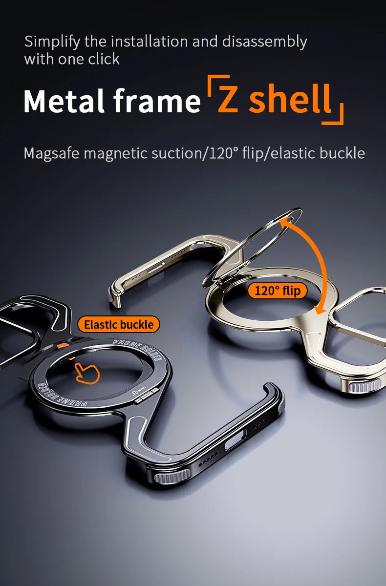 Shockproof Phone Case Z Shape Metal Frame for iPhone 16 Pro 15 14 13 Pro Max Plus Full Aluminium Alloy Magnetic Bracket Cases
