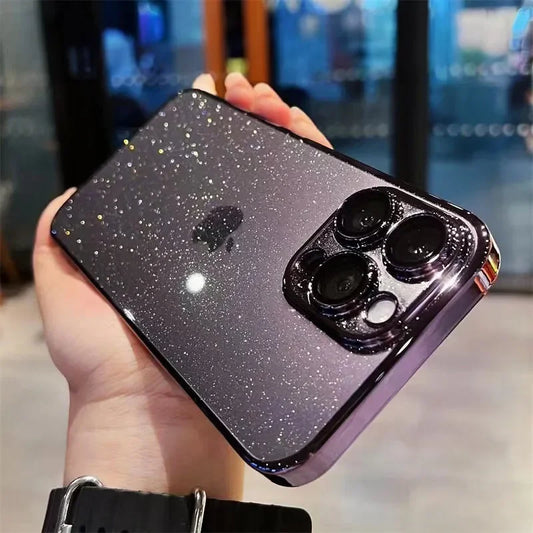 Luxury Electroplated Glitter Phone Case For IPhone 16 15 14 13 12ProMax  Clear Transparent Shockproof Hard Back Protective Cover