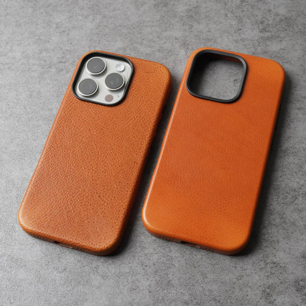 YMW Magnetic Genuine Leather Case for iPhone 16 Pro Max 15 14 Personality Cowhide Magnetic Phone Cover - Caseverse