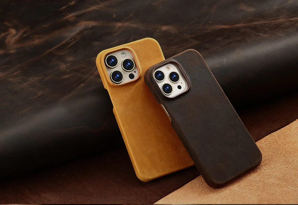 Retro Cowhide Phone Case for iPhone 16 15 13 14 Pro Max 16Pro 14Pro 15Pro Luxury Crazy Horse Genuine PULL-UP Leather Back Cover