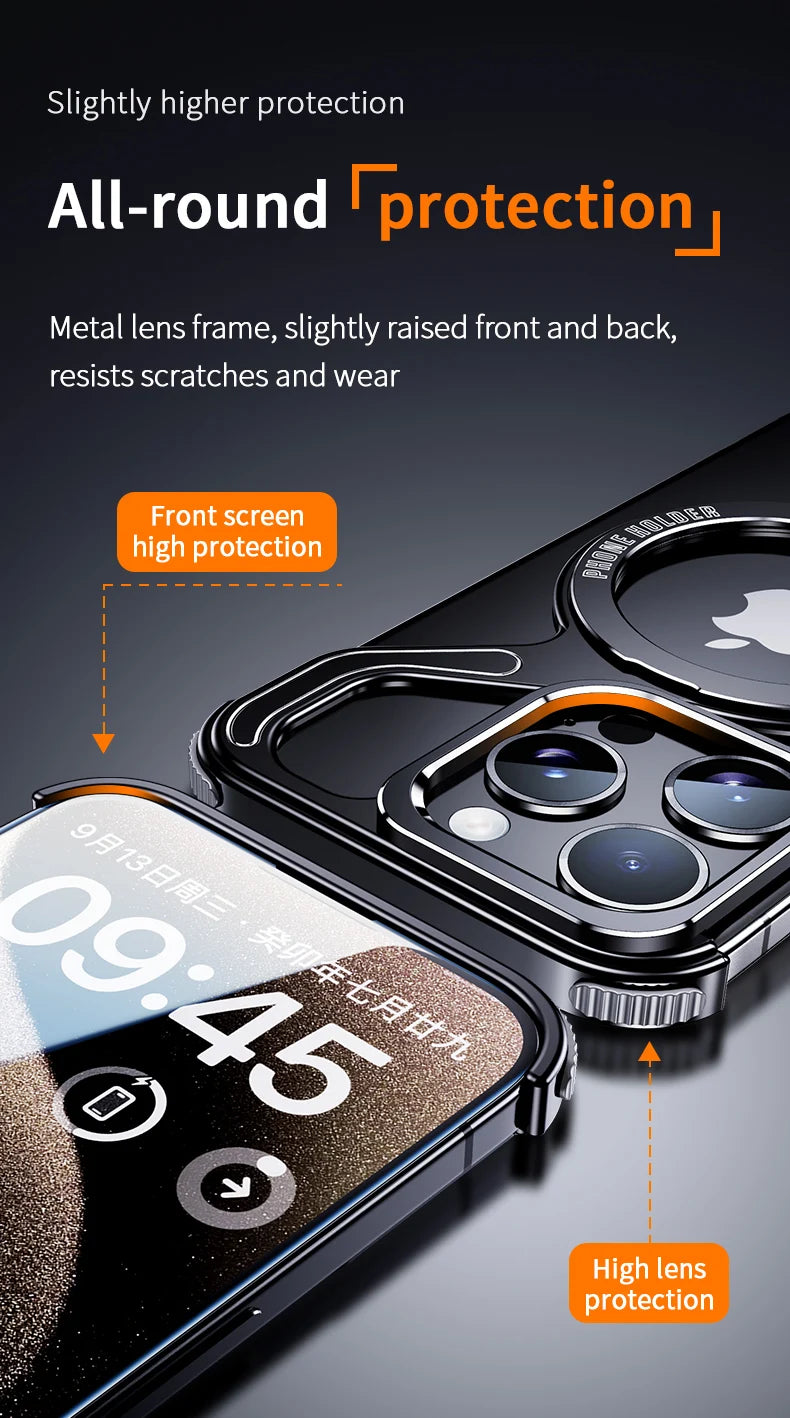Shockproof Phone Case Z Shape Metal Frame for iPhone 16 Pro 15 14 13 Pro Max Plus Full Aluminium Alloy Magnetic Bracket Cases