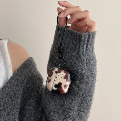 Transparent Black Brown Cow Pattern Splash Ink + Rope Suitable for Apple for Airpodspro2 Case/For Airpodspro Case/For Airpods4 Case/For Airpods3 Case/For Airpods2 Case Simple Earphone Case