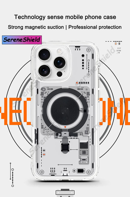 Latest Technology Phone Case for iPhone 16 Pro Max 15 Plus 14 Pro 13 Fine Hole Circuit Board Magnetic Anti-fall Phone Case