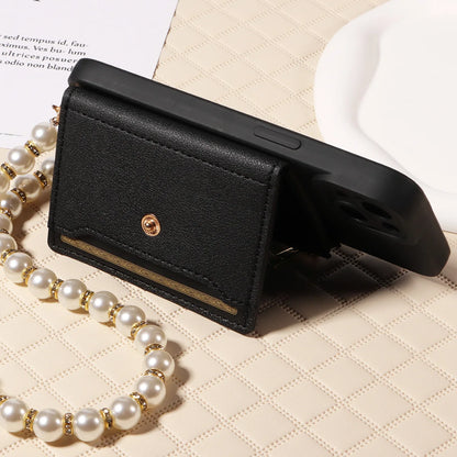 Stylish Mirror Zipper and Pearl Cord Phone Case for IPhone13promax 12mini 11promax 7 Crossbody Fall-proof Faux Leather Cover