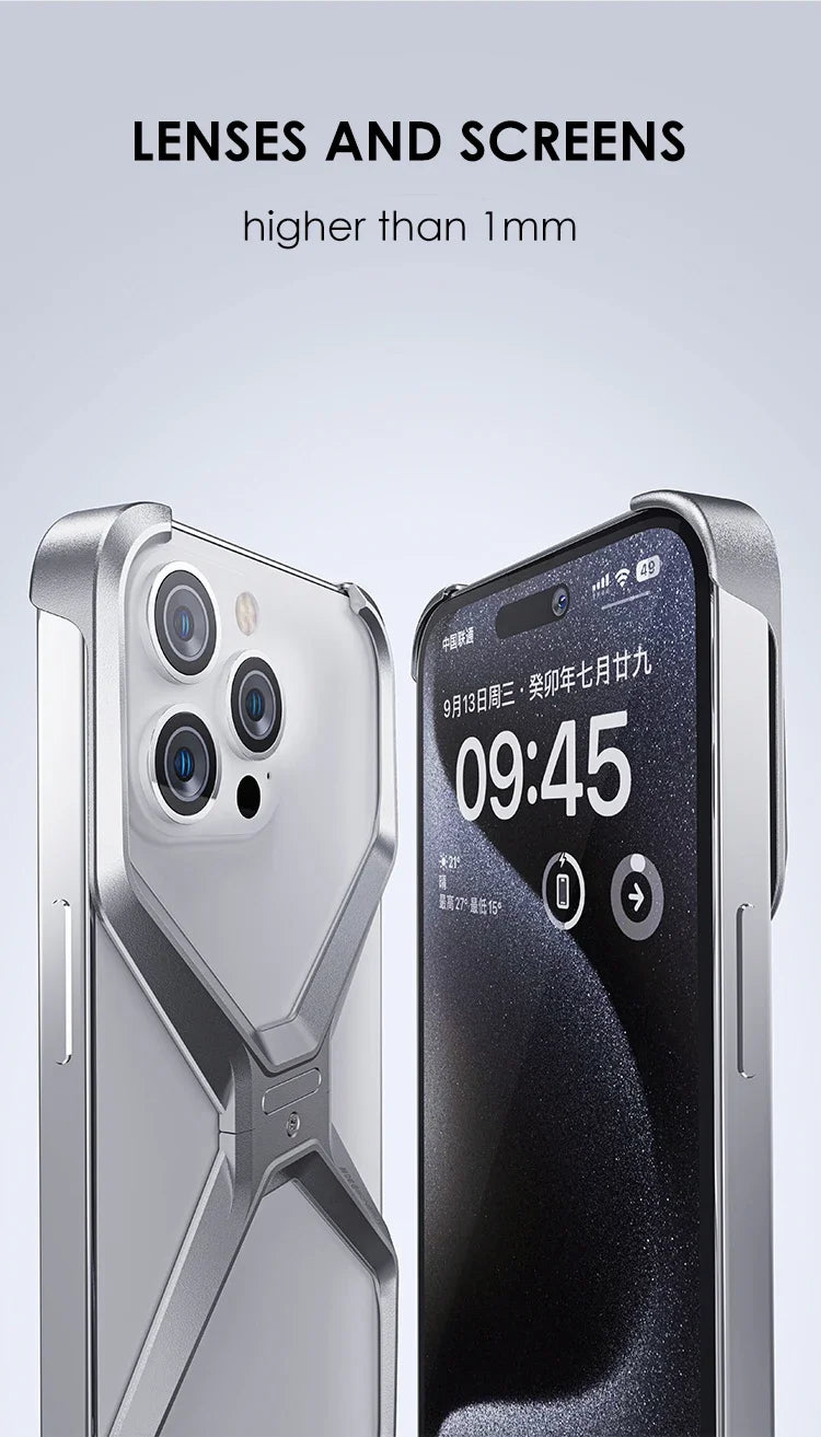 Metal Rimless Phone Case For iPhone 13 14 15 Pro Max Aluminum Removable Heat Dissipation Armor Phone Cover For IPHON 15 Promax