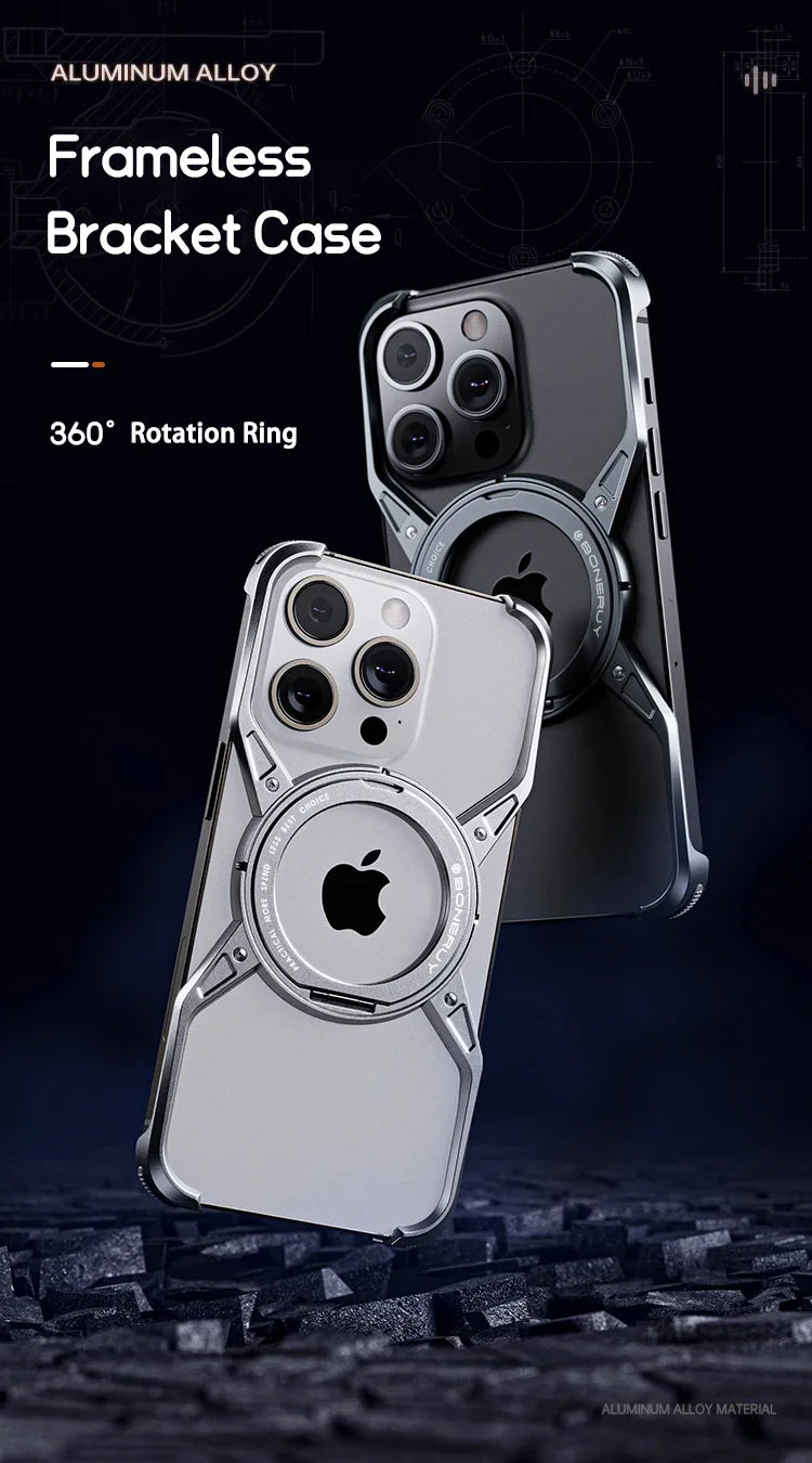 Metal Frameless Magsafe Magnetic Holder Phone Case For iPhone 16 15 14 13 Pro Max 16promax Aluminum Alloy Frame Shockproof Cover