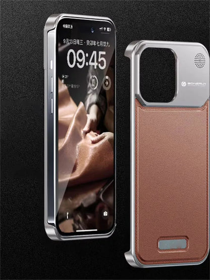 Luxury Leather Metal Integrated Phone Case For IPhone 16 Pro 15 14 13 ProMax Push-Pull Installation With Aromatherapy Back Cover