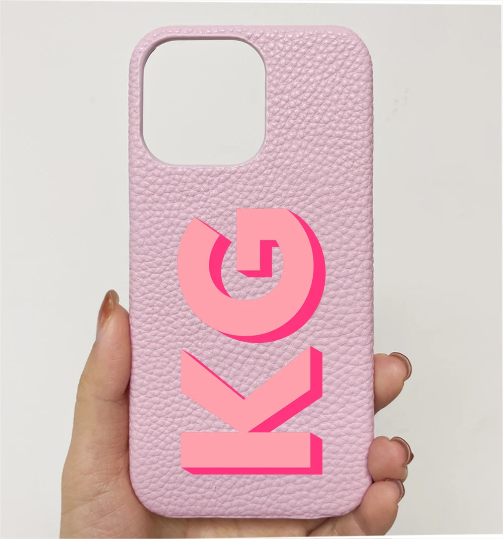 Personalized iPhone Case Monogram Initial Letter Leather Case For iPhone 15 14 13 12 11 Pro Max XS XR 7 8Plus Luxury Phone Cover - Caseverse