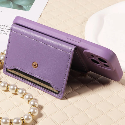 Stylish Mirror Zipper and Pearl Cord Phone Case for IPhone13promax 12mini 11promax 7 Crossbody Fall-proof Faux Leather Cover