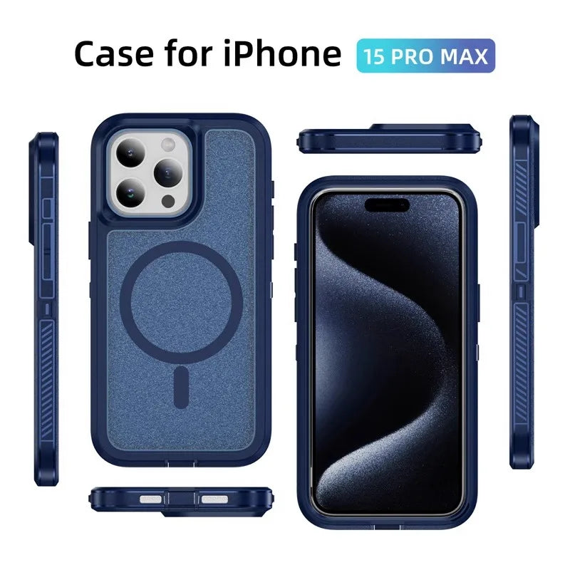 Matte Anti-slip Rugged Armor magnetic phone case for iPhone 15 14 13 12 11 Pro Max magsafe charging shockproof Hybrid hard cover - Caseverse