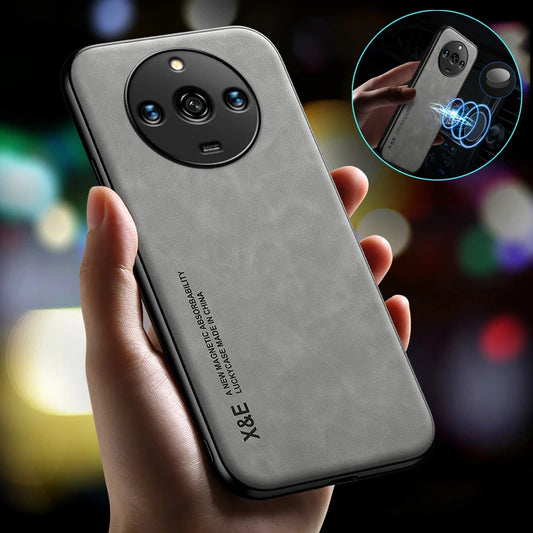 For Realme 11 Pro Plus Case Luxury Leather With Metal Plate Phone Cases For Realme 11 11Pro+ 5G Car Magnetic Holder Back Cover - Caseverse