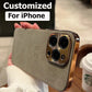 Leather Personalised Customized Name Case For Iphone 11 12 13 14 15 16 Pro Max Plating Frame Lambskin Initials Cover 16 11 15Pro - Caseverse