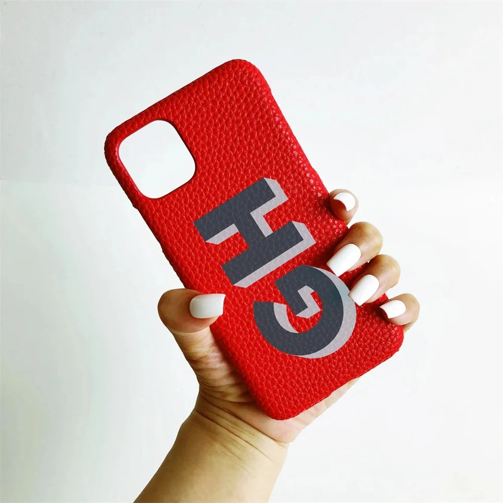 Personalized iPhone Case Monogram Initial Letter Leather Case For iPhone 15 14 13 12 11 Pro Max XS XR 7 8Plus Luxury Phone Cover - Caseverse