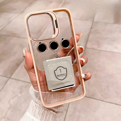 Camera Metal Ring Stand Phone Case For IPhone 15 14 Pro Max 15pro Lens Glass Protection Transparent Phone Cover