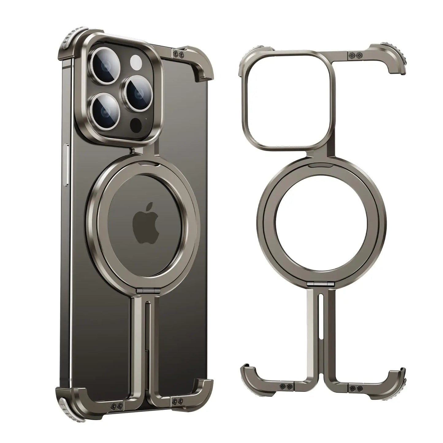 Luxury Magsafe Magnetic Metal Rimless Stand Phone Case For iPhone 16 15 14 13 Pro Max Plus Aluminum Alloy Shockproof Metal Cover