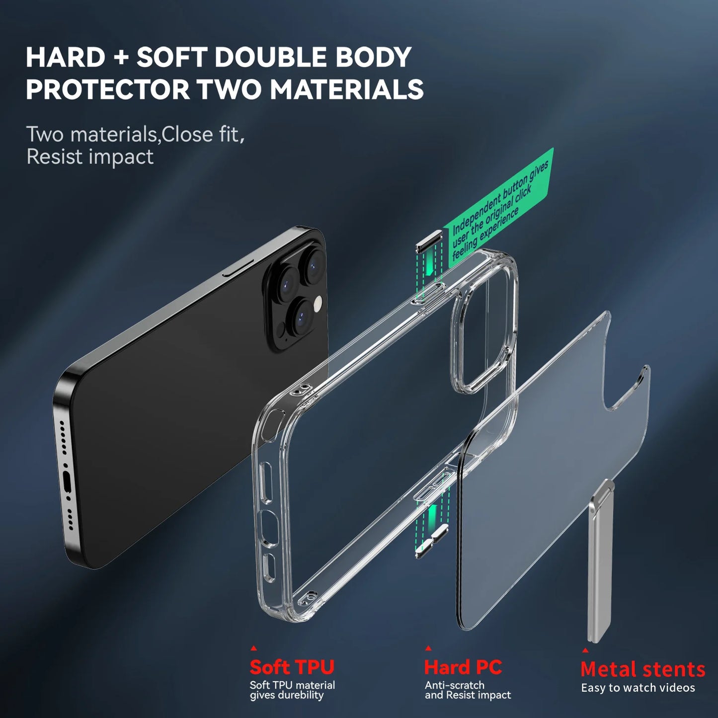 Transparent Phone Case With Metal Kickstand Holder for iPhone 16 15 14 Pro Max 13 12 11 Mini Plus Phone Back Cover - Caseverse