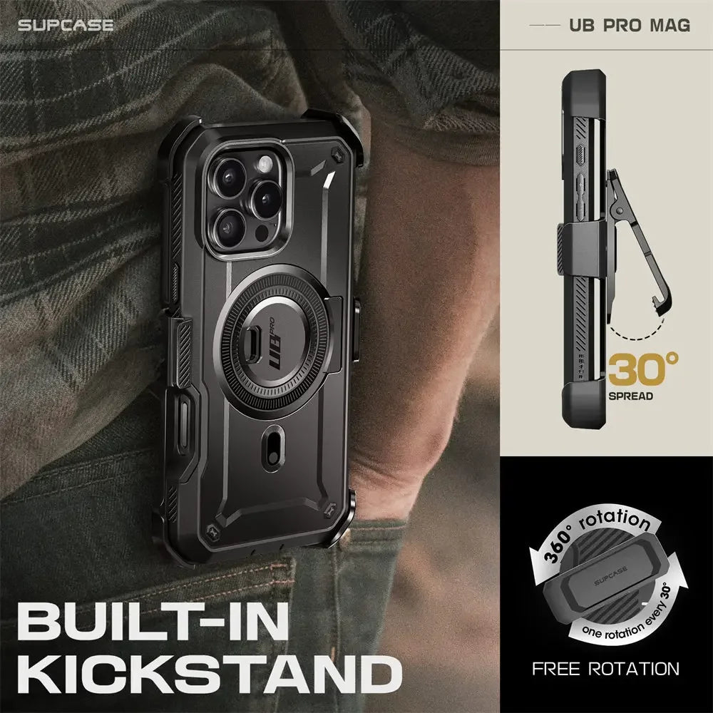 For iPhone 16 Pro Max Case 6.9“ 2024 SUPCASE UB Pro Mag Full Body Rugged Phone Case with Built-in Screen Protector Belt-Clip - Caseverse