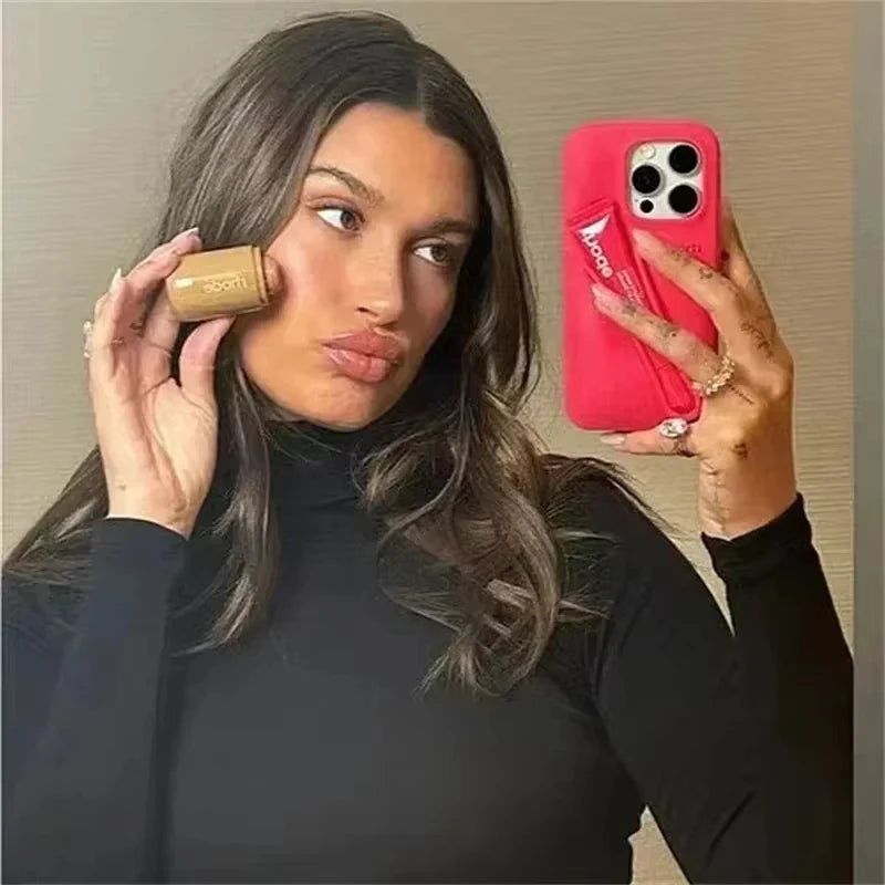 Lipstick Soft Silicone DIY Rhode Phone Case For iPhone 16 15 14 13 12 11 Pro Max Plus Portable Lip Gloss Holder Ins Hot Cover - Caseverse