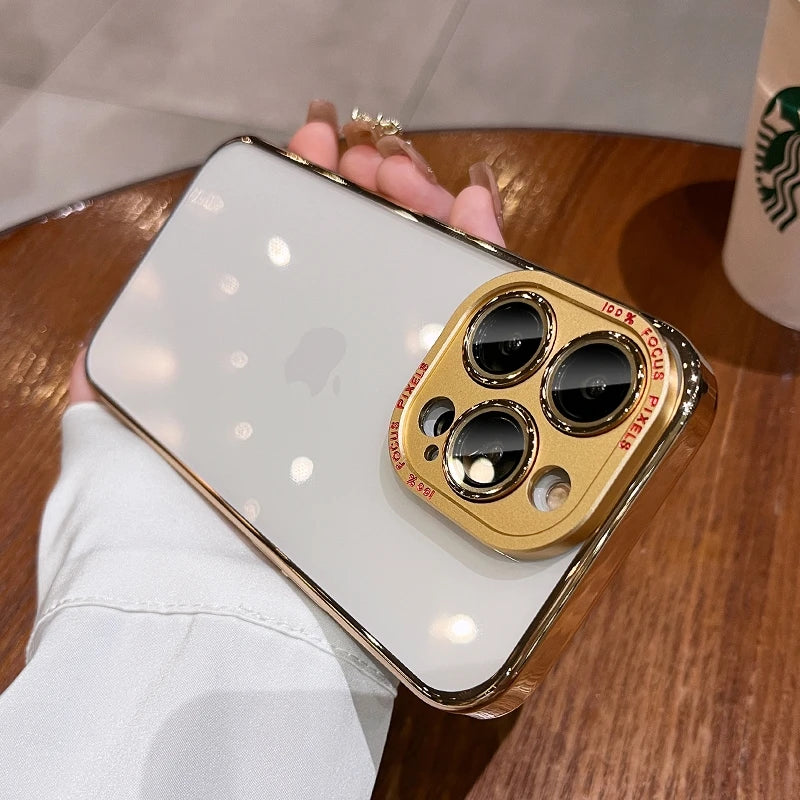 For iPhone 15 Pro Max Luxury Case Metal Camera Protection Transparent Armor Phone Cases for iPhone 12 13 14 Pro Max 14 Pro Plus