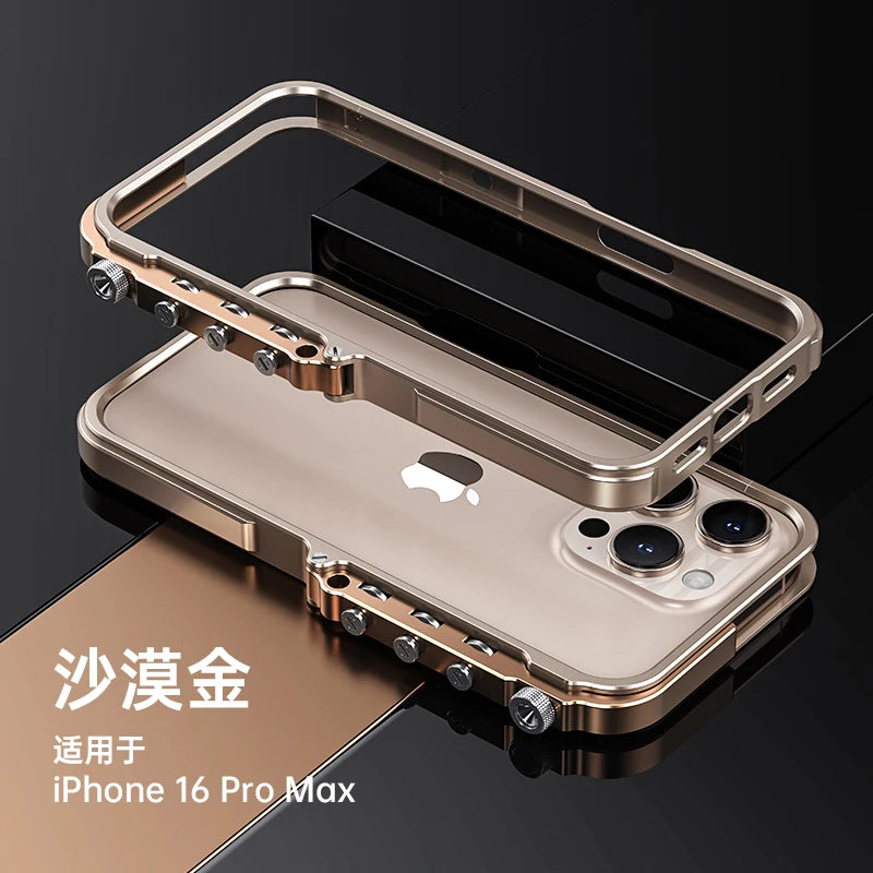 For iPhone 15 16 Pro Max Plus Metal Robotic Arm Phone Case Aluminum Alloy Frame Irregular Bumper Shockproof Protective Cover