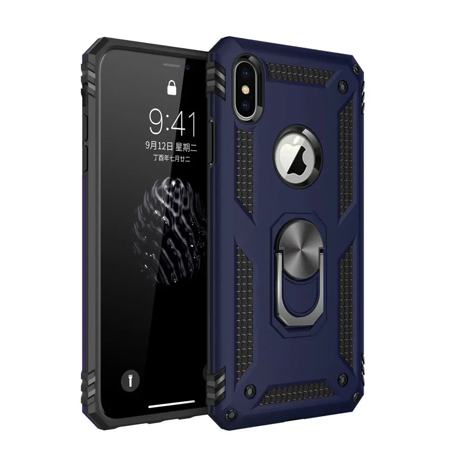 Armor Shockproof Kickstand Phone Case For iPhone 16 15 Pro Max 16 15 Plus Military Grade Anti-drop Protection Finger Ring Cover - Caseverse