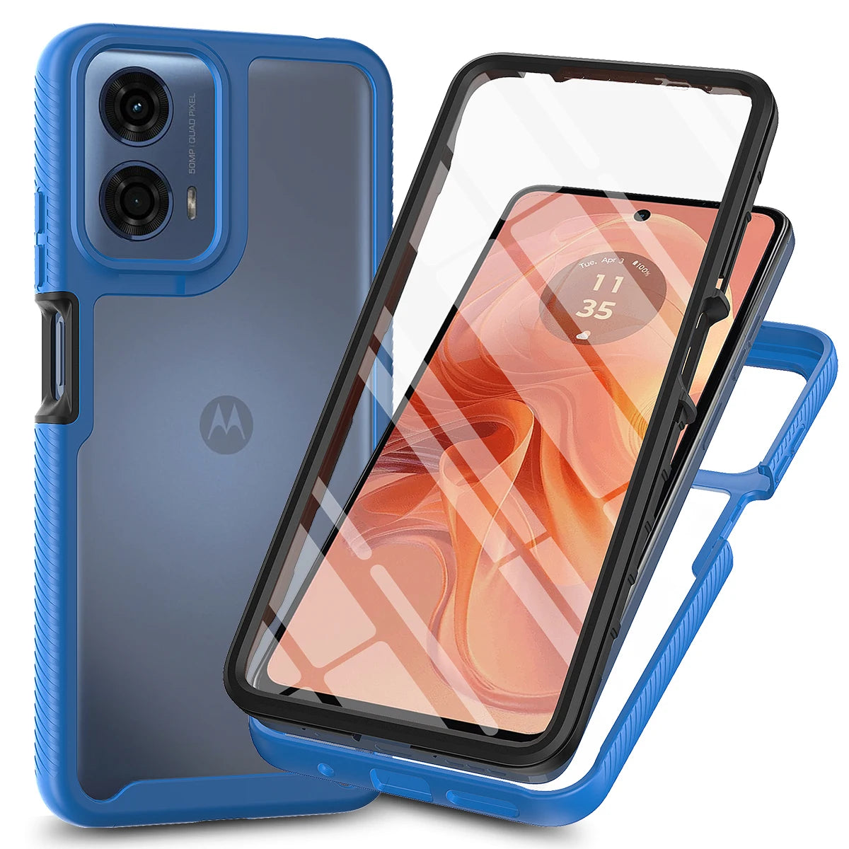 Moto G24 Shockproof Clear Case Built in Screen Protector Full Body Rugged Defender Cover for Motorola G04/G04S Case - Caseverse