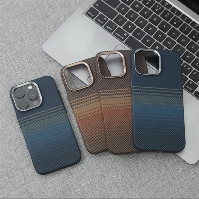 Luxury Matte Carbon Kevlar Metal Lens Magsafe Case For IPhone 16 Plus 15 14 13 12 Pro Max High Quality Business Phone Hard Cover