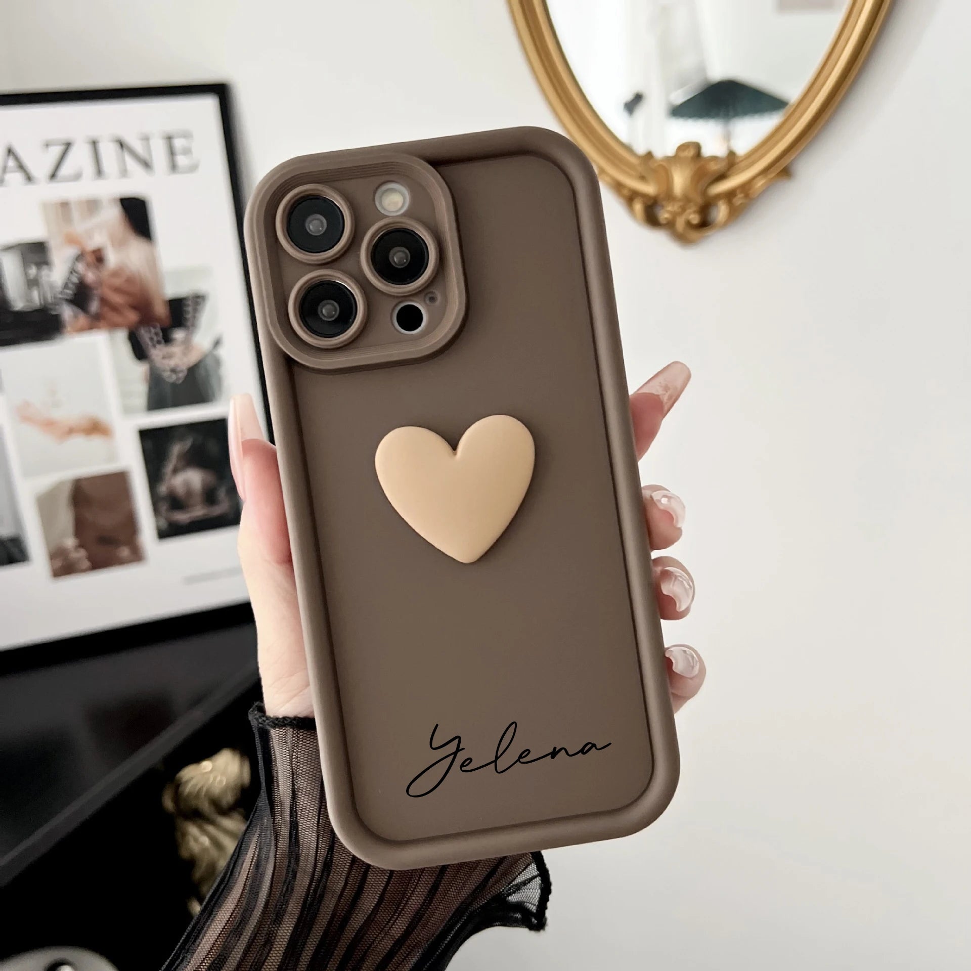 Cute INS Love Heart Personalized Name Case For iPhone 16 15 14 13 12 11 Pro Max Luxury Soft Silicone Custom DIY Cover 15 Pro Max - Caseverse