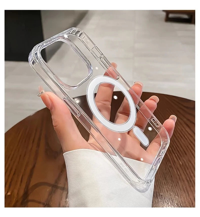 Original Clear For Magsafe Magnetic Wireless Charging Case For iPhone 15 14 13 12 Mini 11 Pro X XR XS Max 7 8 Plus Acrylic Cover - Caseverse
