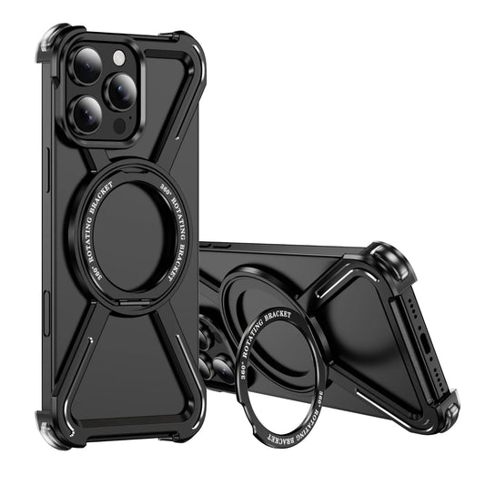 Titanium Metal Phone Case for iPhone 13 15 14 16 ProMax 16 15Pro Protective Cover Bumper w/ 360° Rotation Holder Shockproof Sase