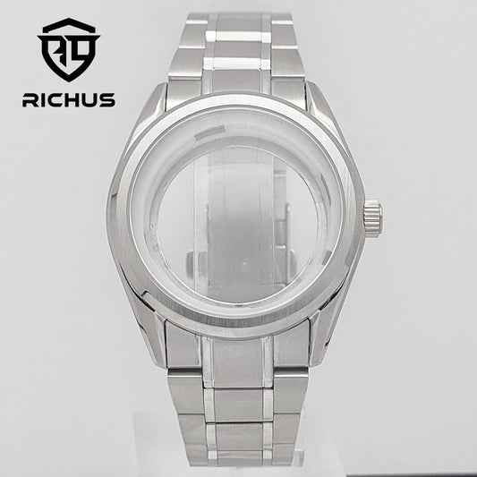 RICHUS NH35 Watch case 40mm silver watch case sapphire glass with strap Fit NH34 NH35 NH36 Movement