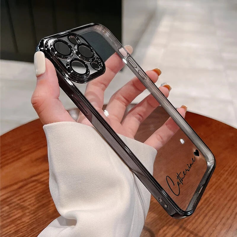 15 16 Pro Max Personalised Customized Name Case For iPhone 16 15 14 13 12 11 Pro Max Plating Transparent Clear Cover 16 Pro Max - Caseverse