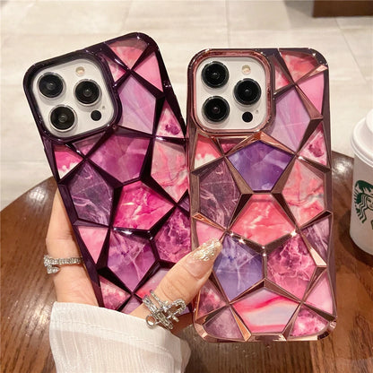 Plating Glitter Diamond Pattern Colorful Marble Phone Case For iPhone 15 13 11 12 14 Pro Max Soft Silicone Transparent Cover