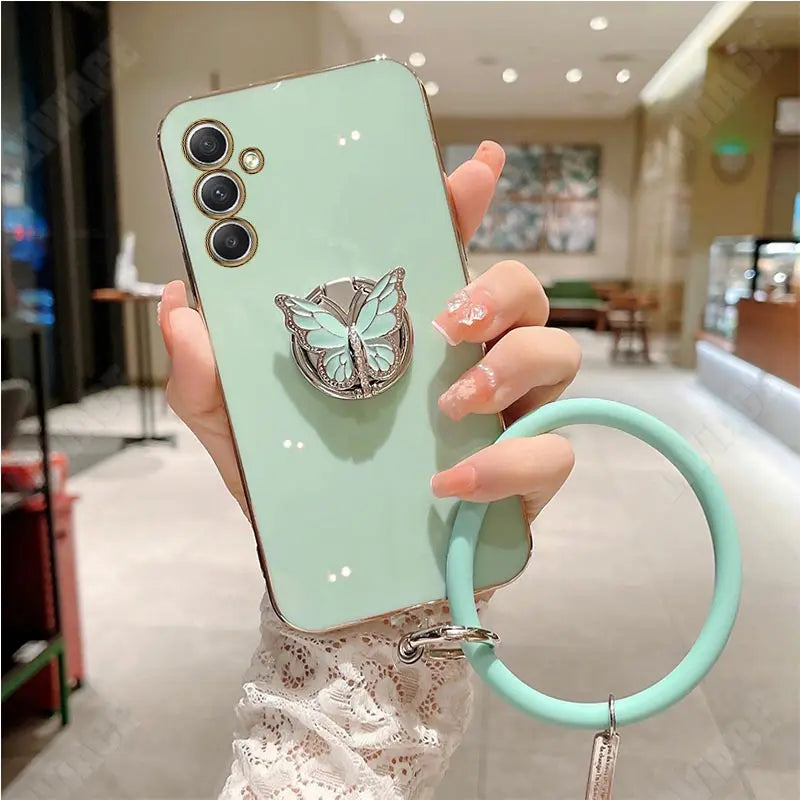 Butterfly Ring Holder Strap Case For Samsung Galaxy A05 A05S A14 A54 A04 A34 A24 M14 4G 5G Stand Cover - Caseverse