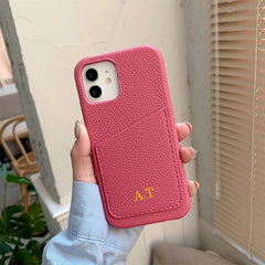 Personalized Phone Case with Card Holder Custom Initials Protective Cover iPhone16Promax 11 12 13 14 15Pro Max XS XR Mini