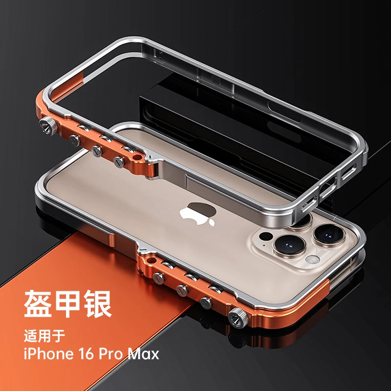 For iPhone 15 16 Pro Max Plus Metal Robotic Arm Phone Case Aluminum Alloy Frame Irregular Bumper Shockproof Protective Cover