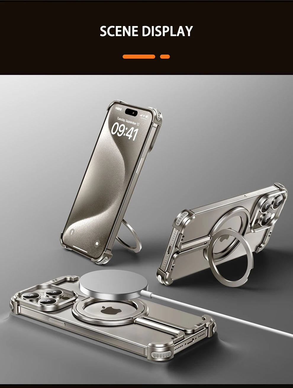 Luxury Magsafe Magnetic Metal Rimless Stand Phone Case For iPhone 16 15 14 13 Pro Max Plus Aluminum Alloy Shockproof Metal Cover