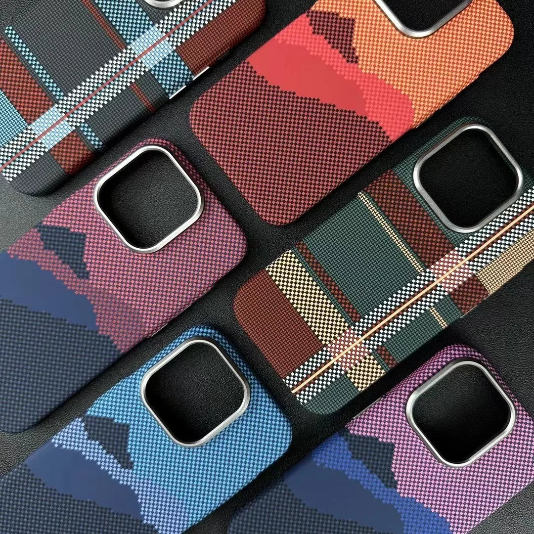 Magnetic Kevlar Carbon Fiber Pattern For iPhone 16Pro 15 Pro Max 14 13 12 Pro Plaid Personalized Phone Case For 12 13 14 Pro Max - Caseverse