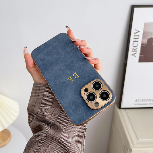 Leather Personalised Customized Name Case For Iphone 11 12 13 14 15 16 Pro Max Plating Frame Lambskin Initials Cover 16 11 15Pro