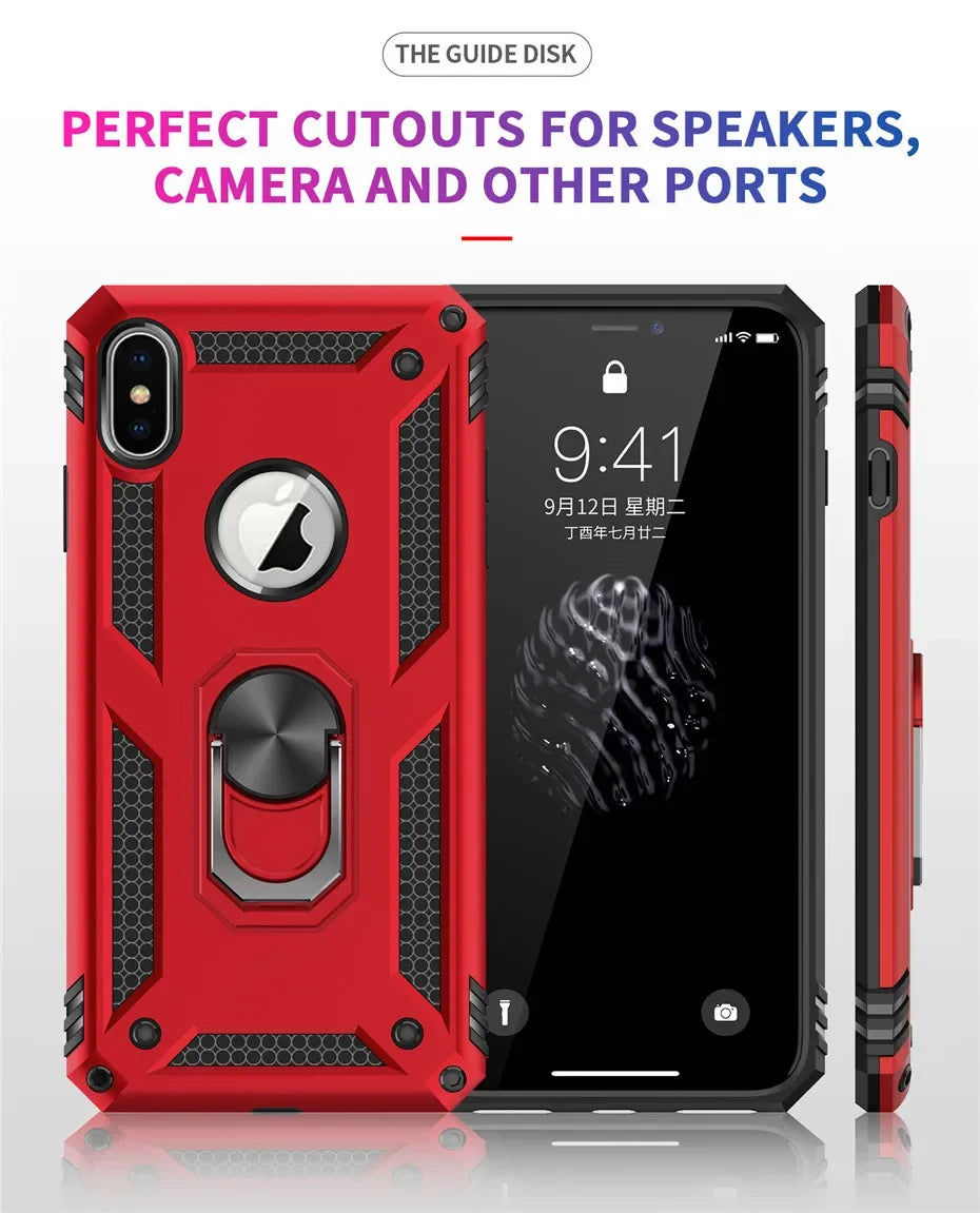 Armor Shockproof Kickstand Phone Case For iPhone 16 15 Pro Max 16 15 Plus Military Grade Anti-drop Protection Finger Ring Cover - Caseverse
