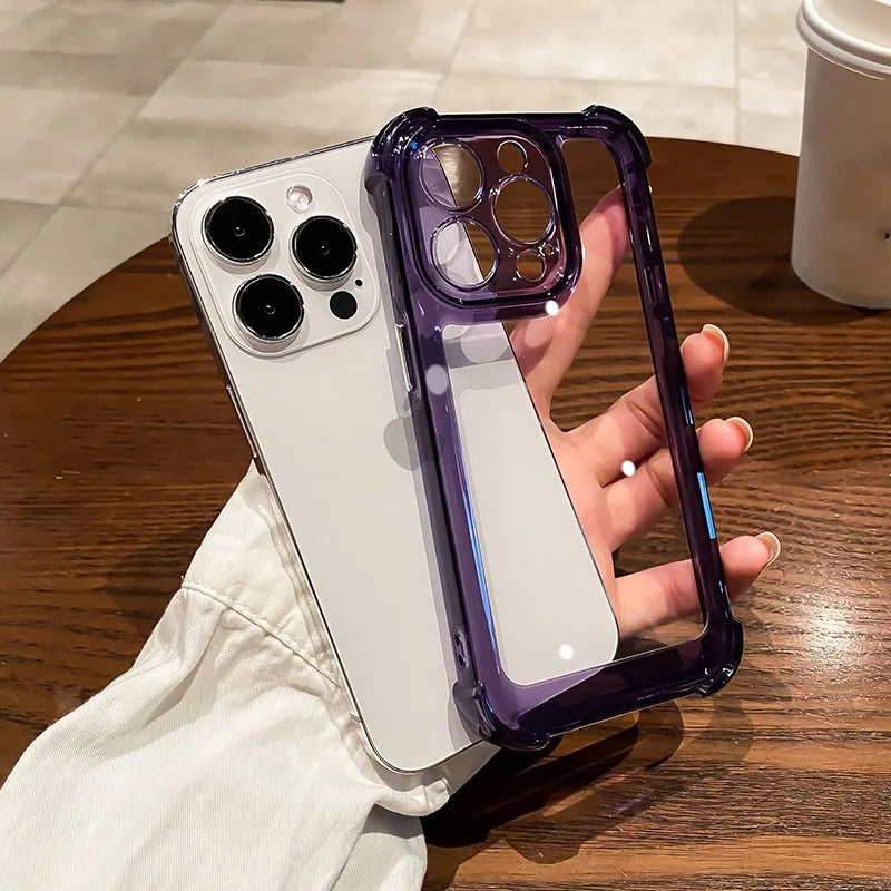 Luxury Transparent Silicone Phone Case For iPhone 16 15 14 13 12 11 Pro Max 16E XR X XS 7 8 14 15 Plus SE2 Shockproof Soft Cover - Caseverse