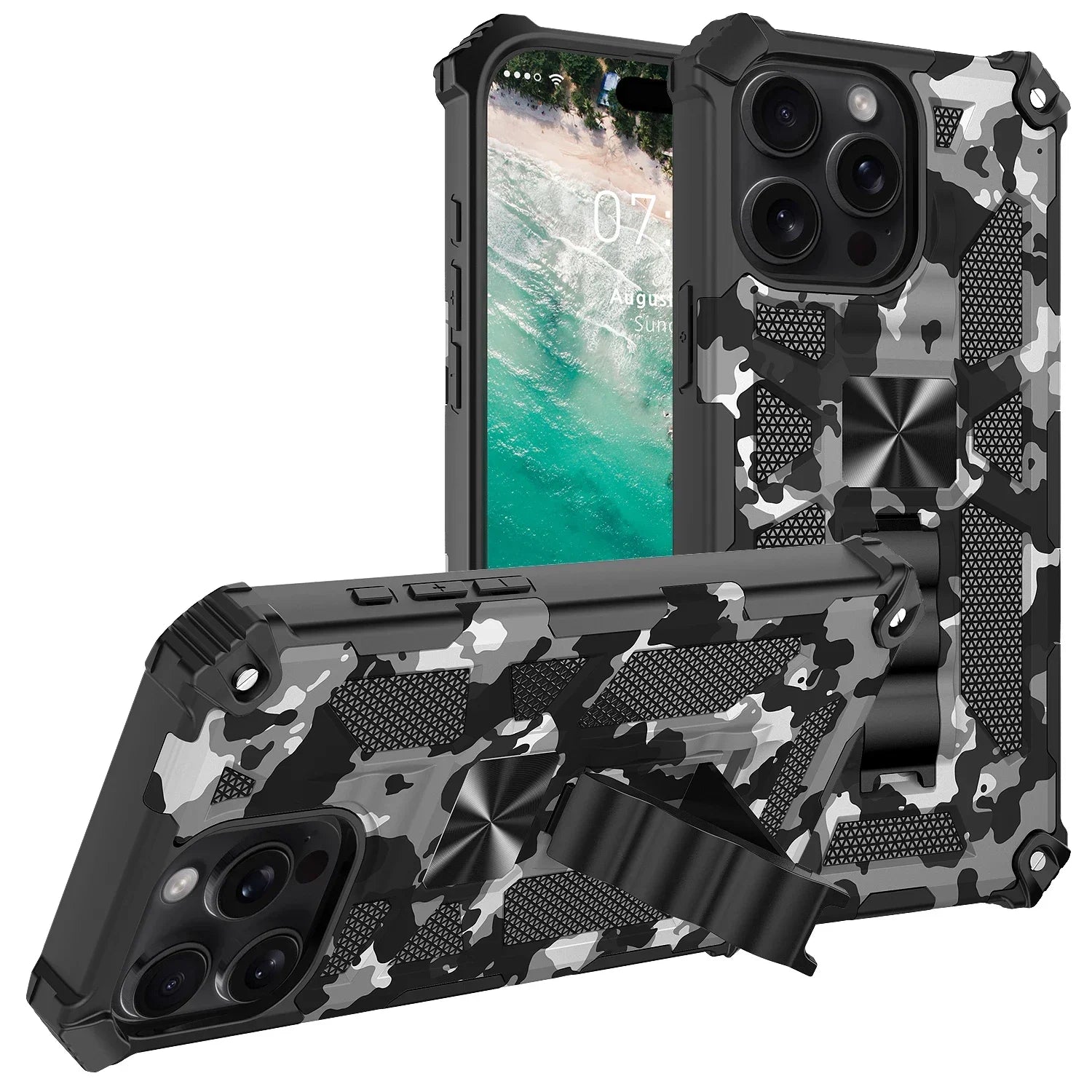 Military Camouflage Armor Shockproof Case For iPhone 11 12 13 14 15 16 Pro Max Xs XR SE 2020 2022 8 7 Plus Kickstand Phone Cover - Caseverse