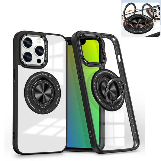 Metal Ring Magnetic Bracket Wireless Charging Phone Case for iPhone 16 15 14 Pro Max