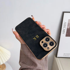 Leather Personalised Customized Name Case For Iphone 11 12 13 14 15 16 Pro Max Plating Frame Lambskin Initials Cover 16 11 15Pro