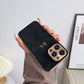 Leather Personalised Customized Name Case For Iphone 11 12 13 14 15 16 Pro Max Plating Frame Lambskin Initials Cover 16 11 15Pro - Caseverse