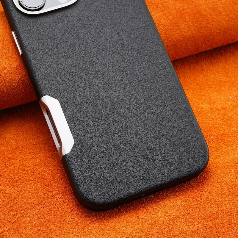 Metal Lens Protective MagSafe Phone Case For iPhone 16 Pro 16pro max 16plus Simple Solid Color Leather Wireless Charging Cover
