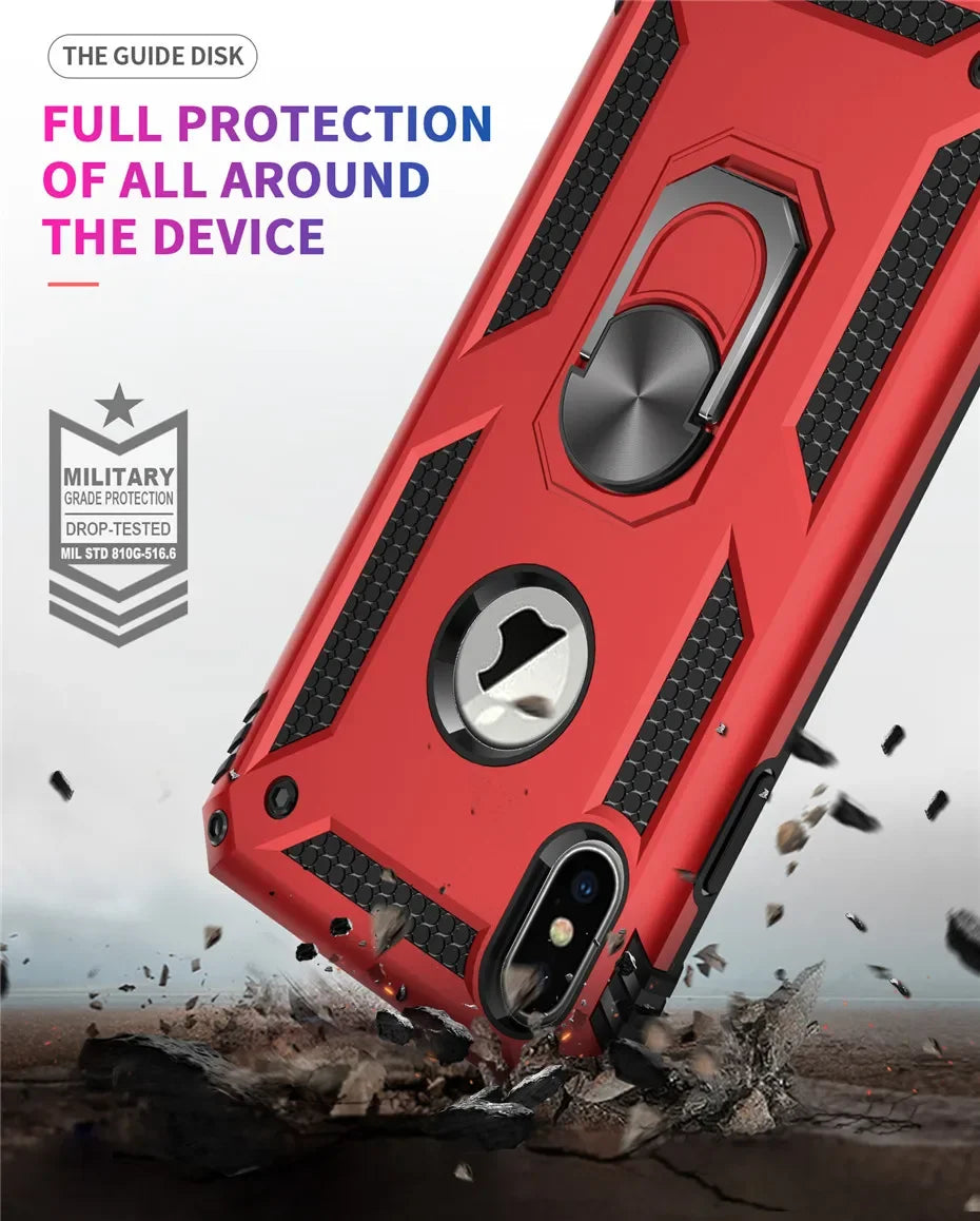 Armor Shockproof Kickstand Phone Case For iPhone 16 15 Pro Max 16 15 Plus Military Grade Anti-drop Protection Finger Ring Cover - Caseverse