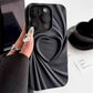 Fashion Fold Wrinkle 3D Love Heart Phone Case For iPhone 13 14 15 Pro Max 16 Plus 11 12 ProMax Soft Matte Silicone Full Cover - Caseverse