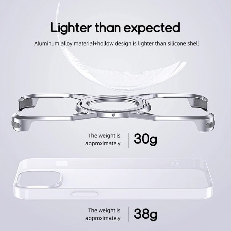 Metal Aluminium Alloy Magnetic Frameless Phone Case For iPhone 14 13 15 Pro Max 360° Stand Rimless Bumper Shockproof Metal Cover