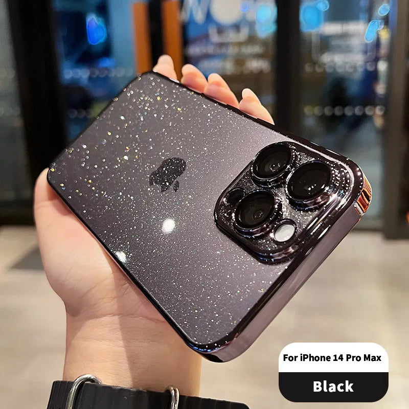 Luxury Electroplated Glitter Phone Case For IPhone 16 15 14 13 12ProMax  Clear Transparent Shockproof Hard Back Protective Cover - Caseverse